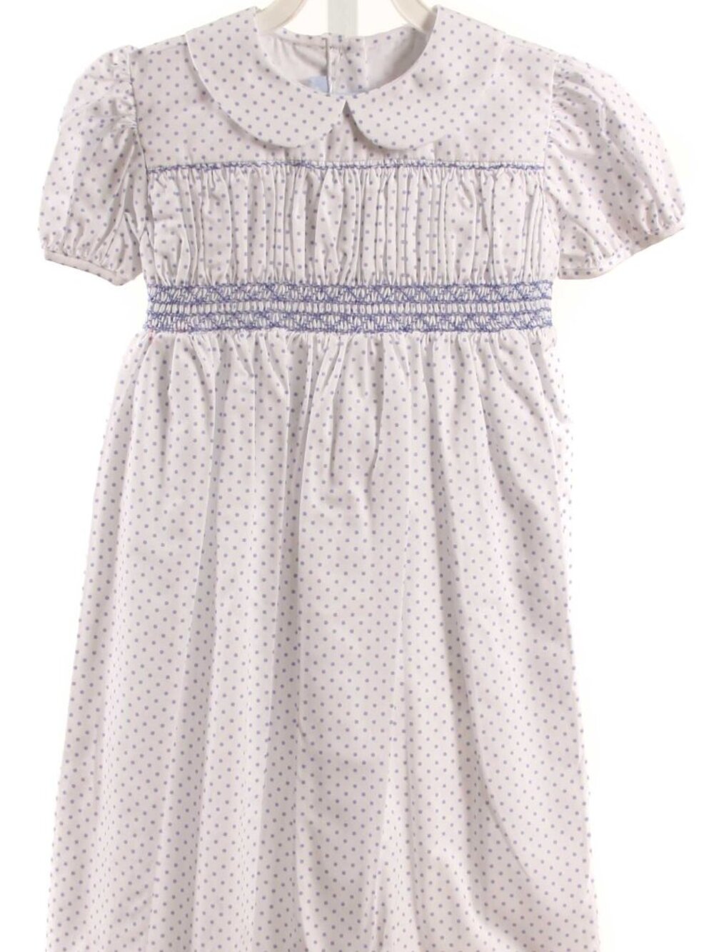 New BELLA BLISS white POLKA DOT blue Floral Smocked Dress Peter Pan Collar 6